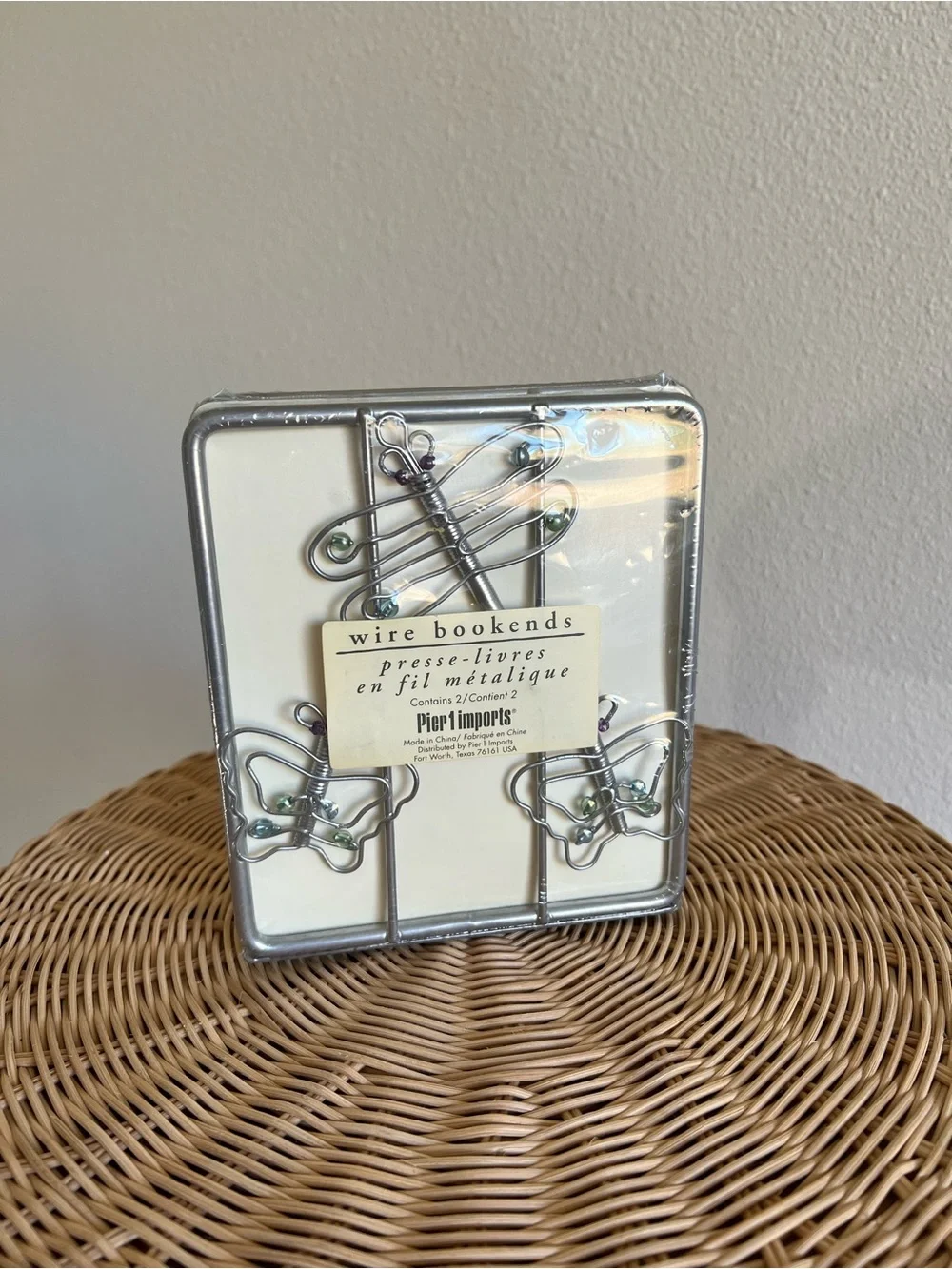 Pier 1 Silver Dragonfly Wire Bookends with Accent Beads